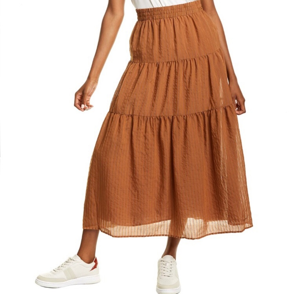 Line And Dot Brown Tiered Maxi Skirt